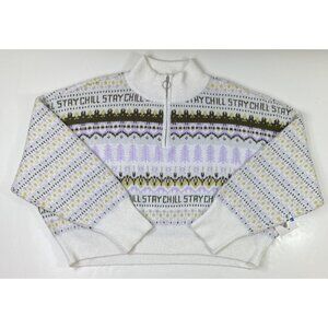 Arizona Jean Co Womens Stay Chill Half Zip White Purple Green Sweater Size XXXL